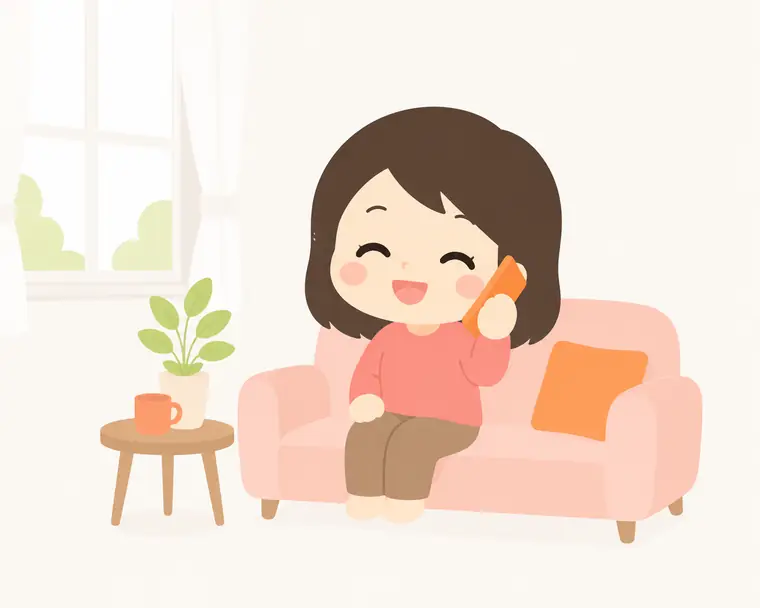 ソファに座って電話で話している女性のイラスト