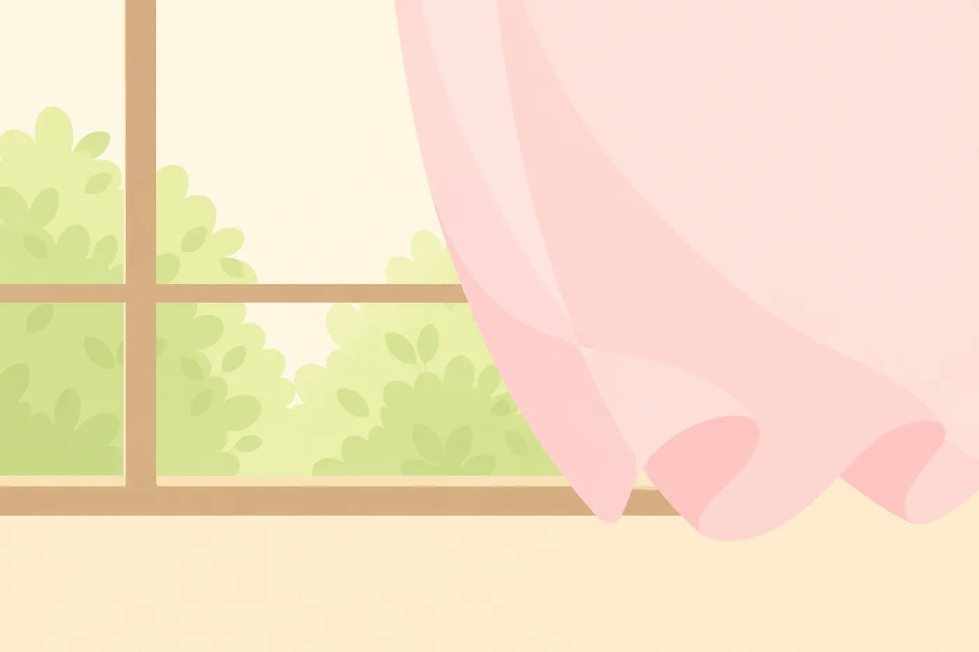 窓から入る風でカーテンがふくらんでいるイラスト